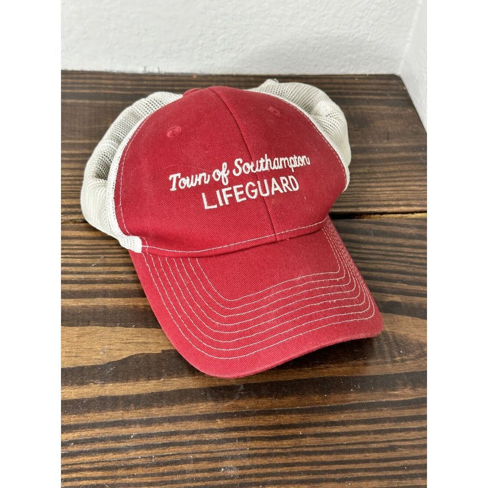 Town Of Southampton New York Beach Lifeguard Trucker Summer Snapback Red Hat